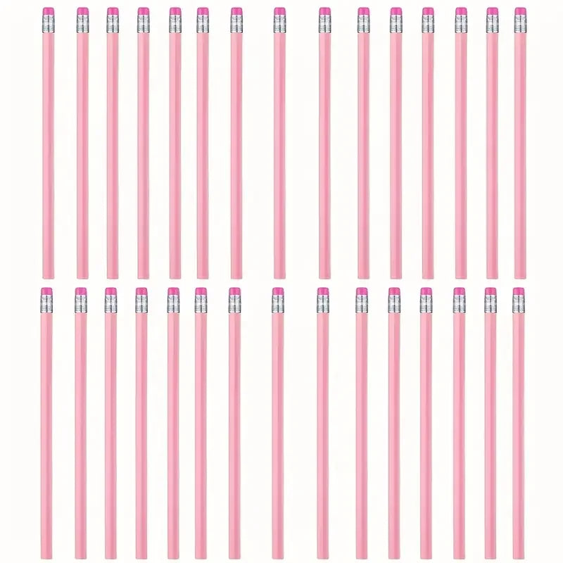 10/20/30pcs Wooden Pink Wedding Pencil with Eraser, Hb Pencil for School, Art, Office, Drawing, Sketching, Learning