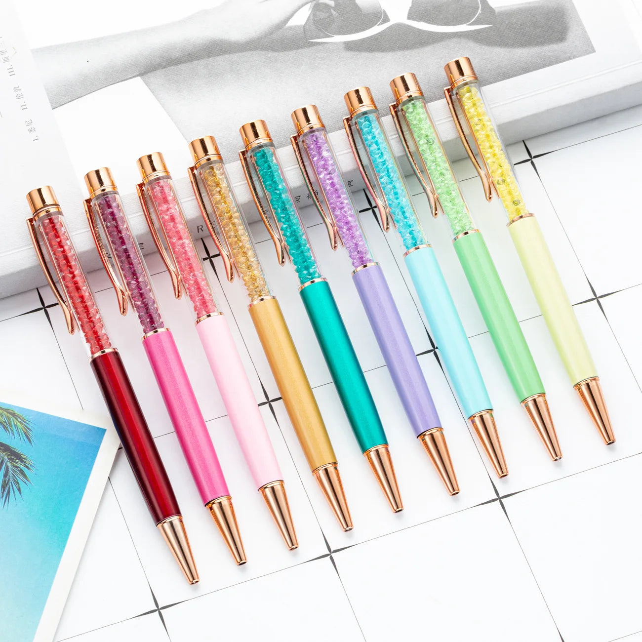 30PCS  Metal crystal pens, office students, multi-color rotary rhinestone pens, wholesale advertising gifts, ballpoint pens