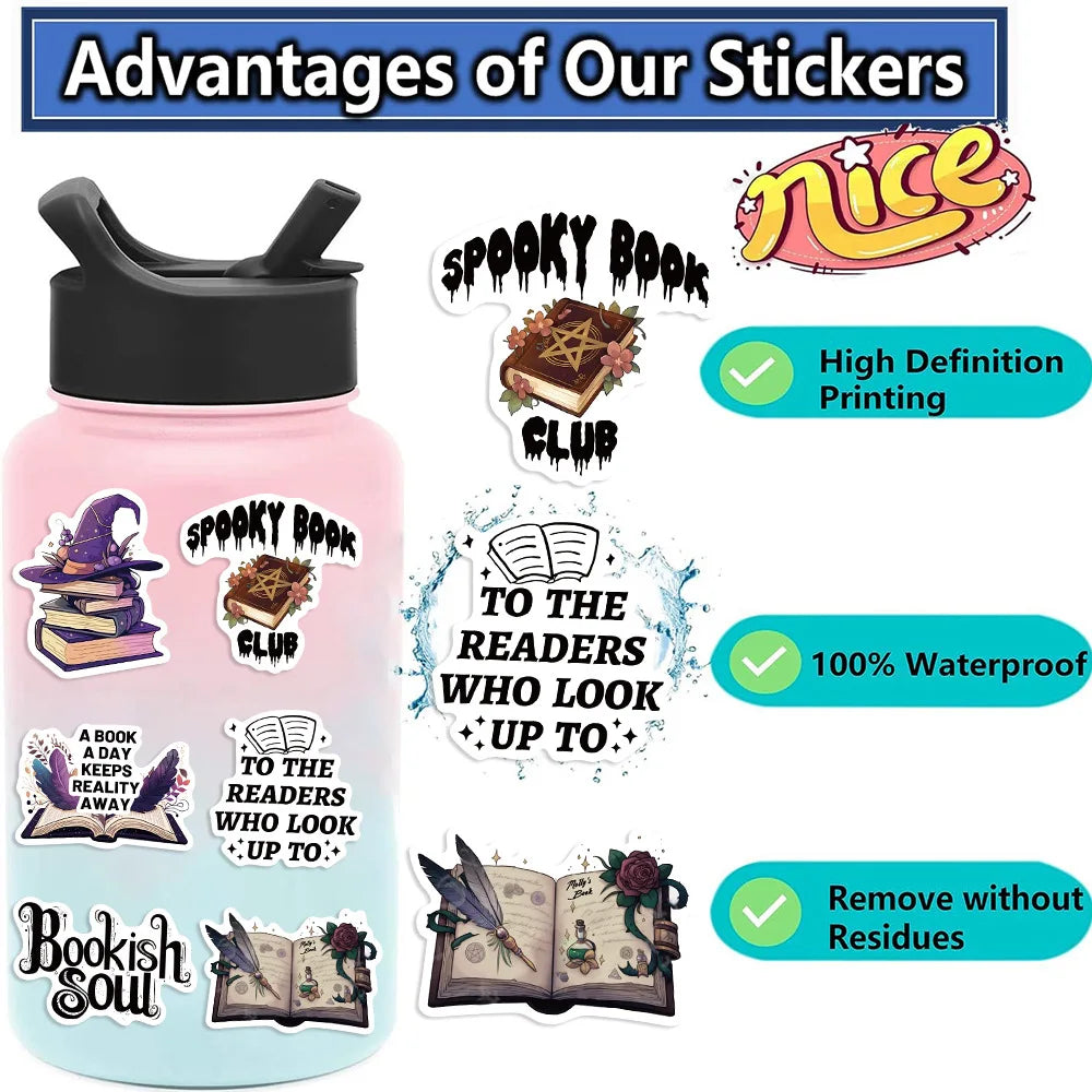 50Pcs Purple Gothic Witch Bookish Stickers Smutty Dark Romance Readers Adult Spicy Booktok Decals Laptop IPAD Kindle Sticker