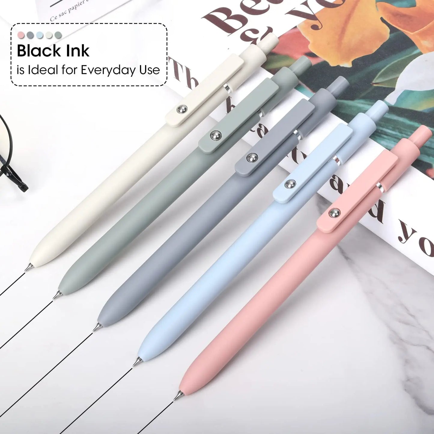 5 Pack 0.5mm Black Ink Pen Fine Tip Smooth Writing Used for Diary Notes Cute Office Study Supplies Gifts for Women Men