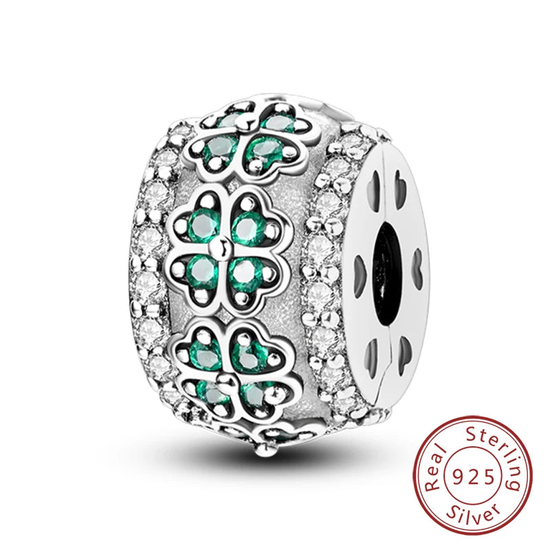 Fit Original Charms Beads 925 Sterling Silver Clip Charms Zircon Silicone Spacer Beads for Bracelet Women DIY Gift Party