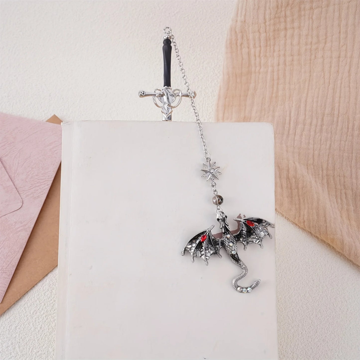 1pc Alloy Sword Dragon Bookmark, Birthday Gift for Book Lovers and Readers, Fantasy Bookworm Silver Gold Gold Pendant - élise & madelyn