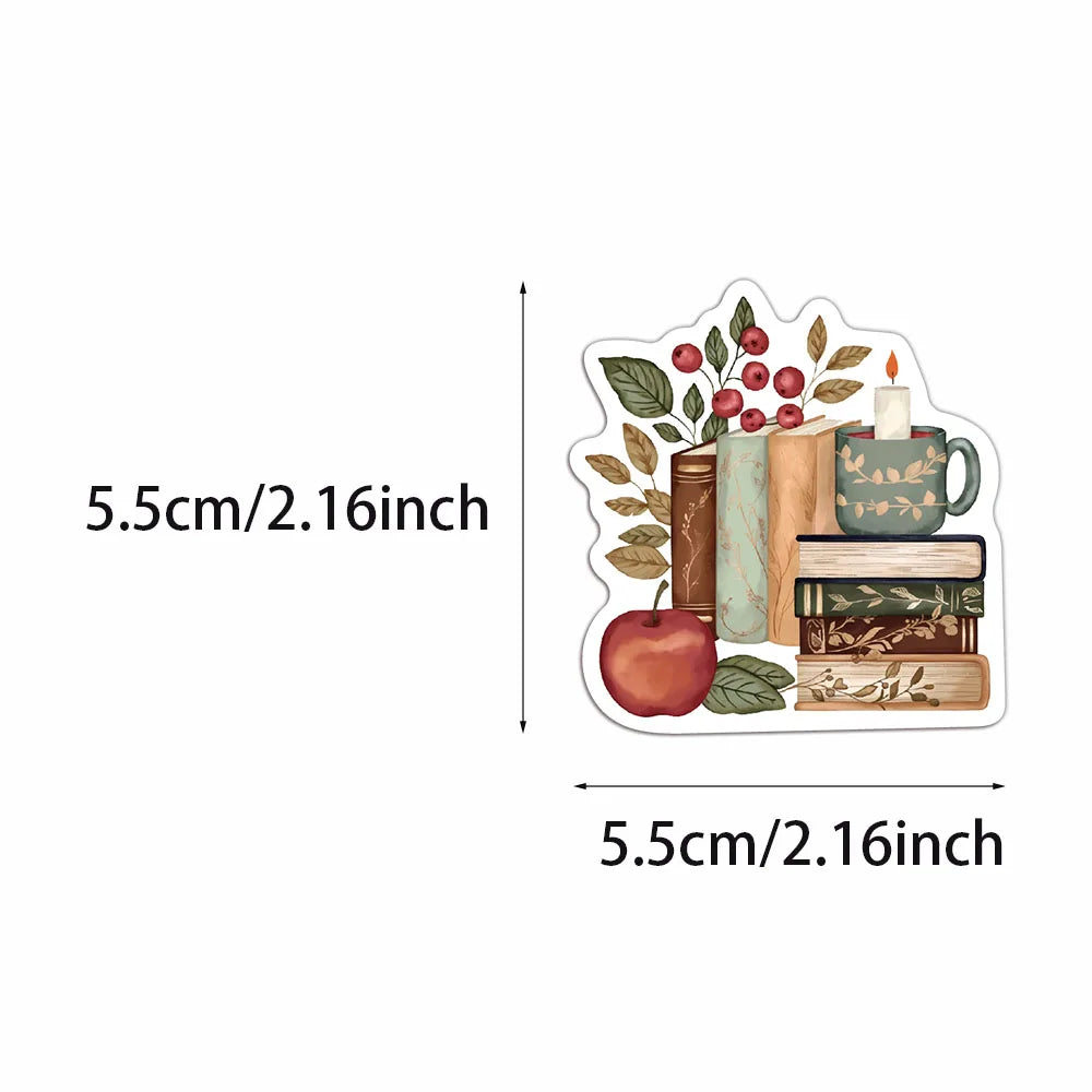50PCS Bookish Autumn Graffiti Stickers Cartoon Cute Ghost Books Graffiti DIY Bookbook Notebook Stickers