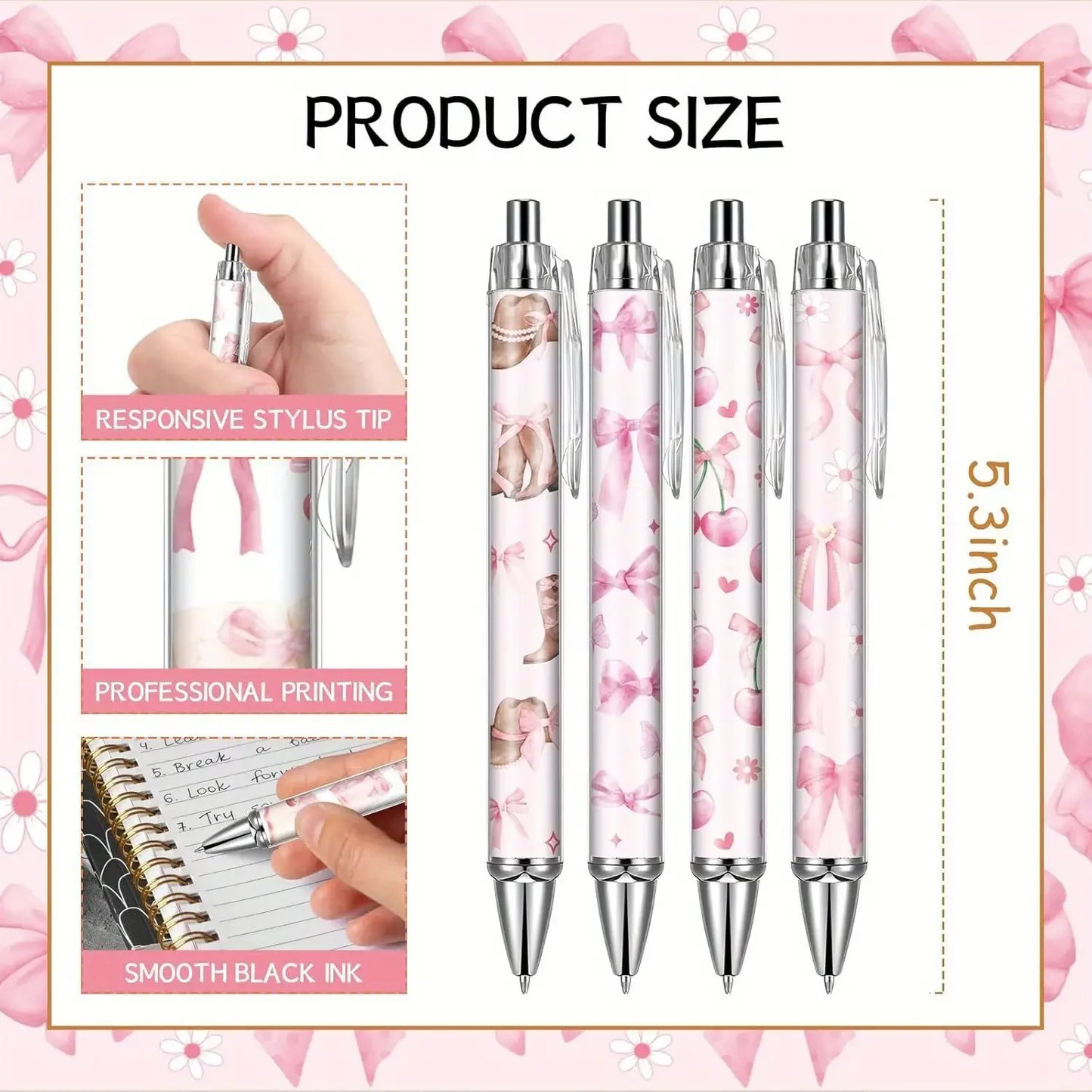 8/16 pcs pink bow ballpoint pens, cute office work signature essentials, suitable for nurses, teachers, colleagues, and assistan