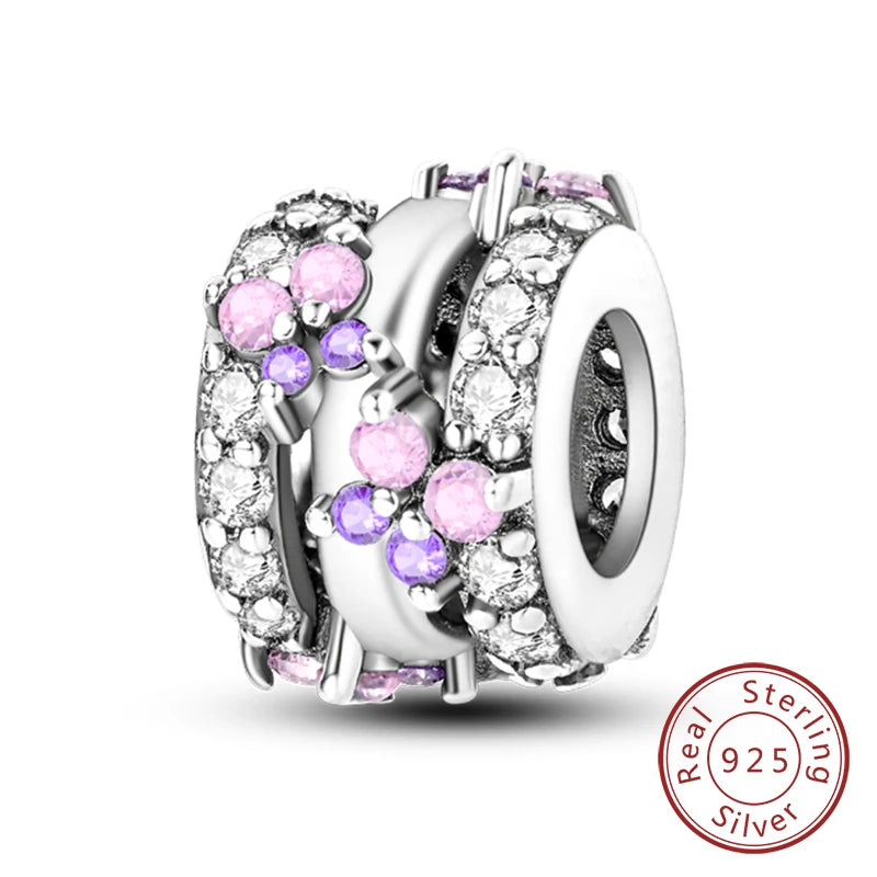 Fit Original Charms Beads 925 Sterling Silver Clip Charms Zircon Silicone Spacer Beads for Bracelet Women DIY Gift Party