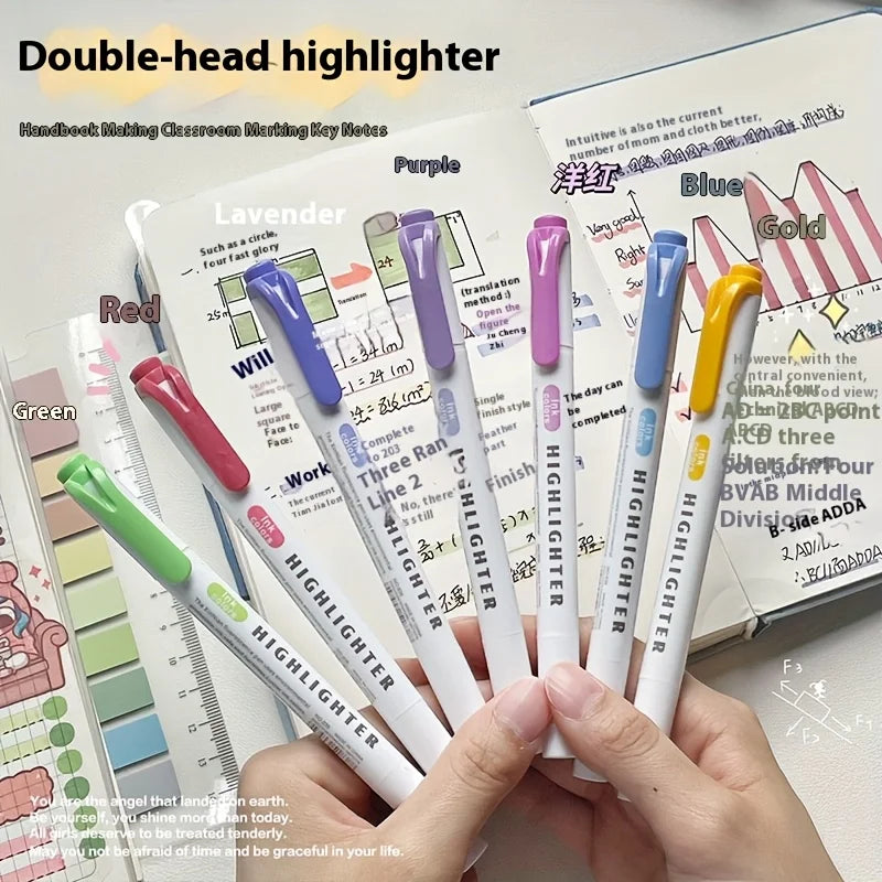 5 Colors Double Headed Highlighter Pen Set Fluorescent Drawing Markers Highlighters Pens Art Japanese Cute Pastel Stationery