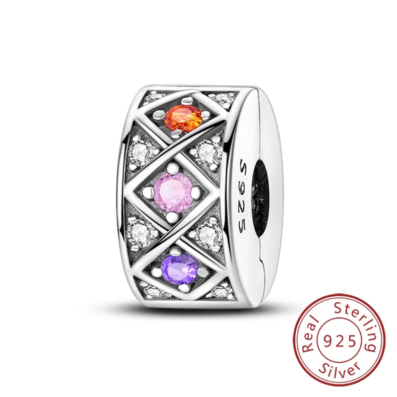 Fit Original Charms Beads 925 Sterling Silver Clip Charms Zircon Silicone Spacer Beads for Bracelet Women DIY Gift Party