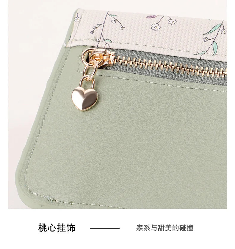 Card Bag Keychain Coin Purses Women's Compact Portable Change Bag Thin Design PU Leather Floral Print Coin Holders for Women