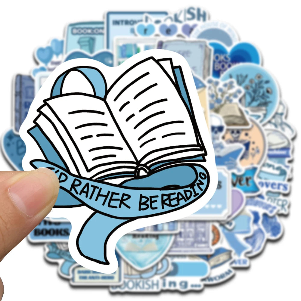 50PCS Blue Bookish Sticker Computer Graffiti DIY Case Desktop Phone Creative Art Picture Community DIY Decoration Stickers ﻿