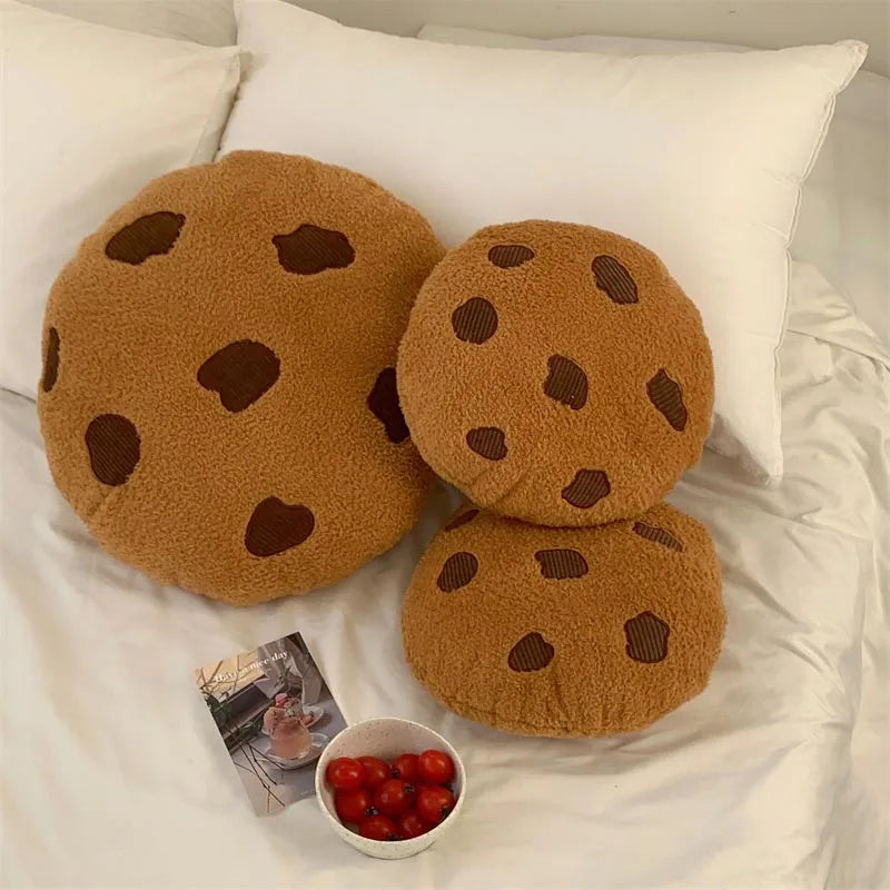 Creative Cookies Pillows Round Shape Chocolate Biscuits Stuffed Plush Toys Realistic Food Snack Seat Cushion Plushie Props Gifts