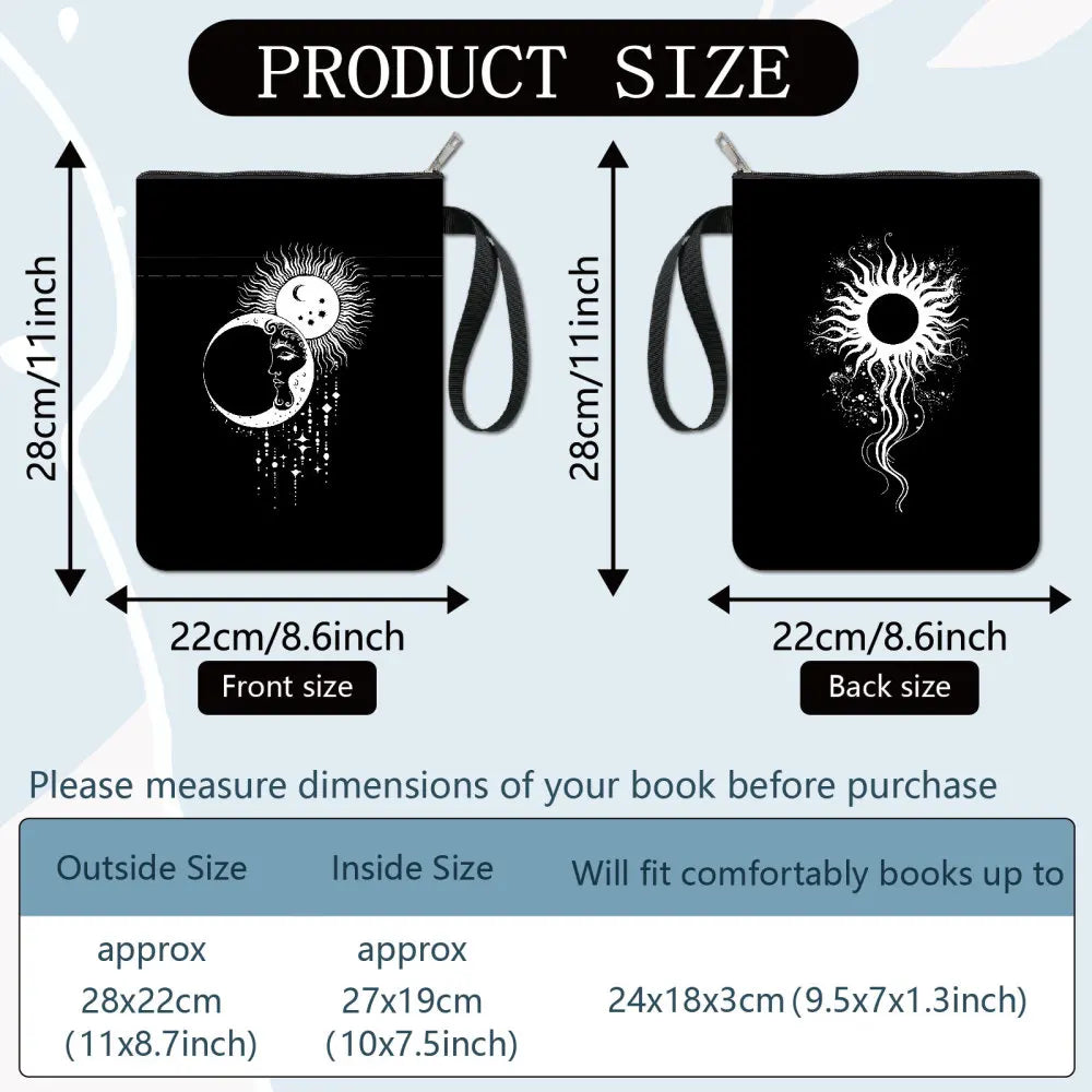 1 pc Sun Moon Star Book Sleeve with Zipper Galaxy Boho Book Protector Pouch for Paperback Black Space Waterproof Fabric