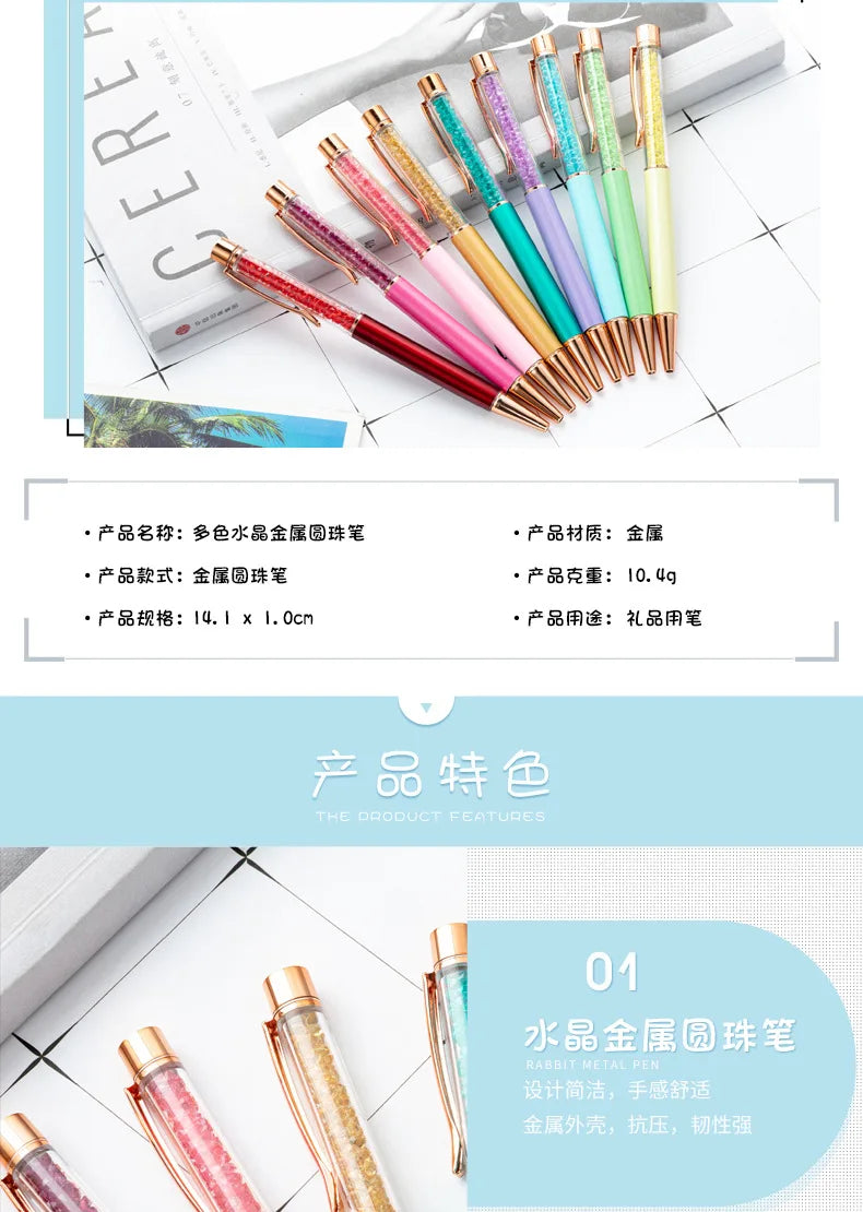 30PCS  Metal crystal pens, office students, multi-color rotary rhinestone pens, wholesale advertising gifts, ballpoint pens