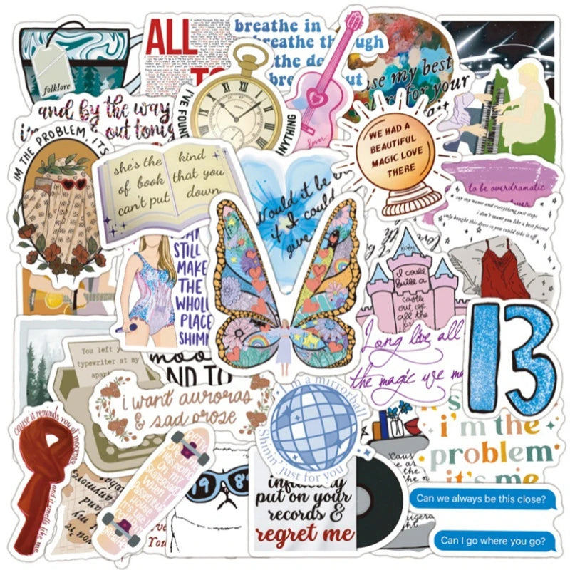 Swift-Inspired Folklore & Eras Aesthetic Sticker Pack (50 pcs) – Waterproof Vinyl Decals