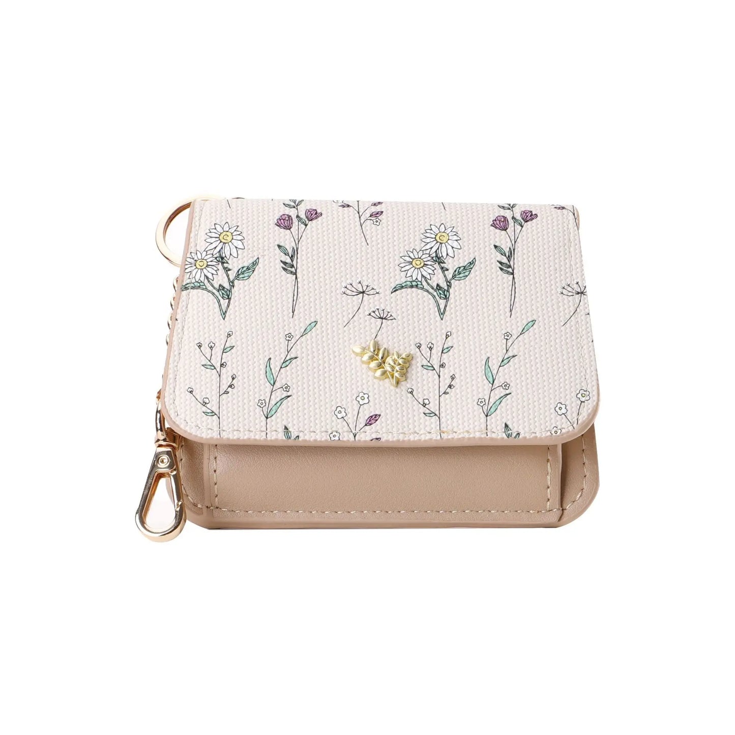 Card Bag Keychain Coin Purses Women's Compact Portable Change Bag Thin Design PU Leather Floral Print Coin Holders for Women