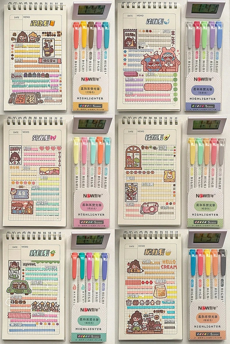 5/15PC Fluorescent Pen Set Student Marking Stroke Key Marking Pen High Beauty Color Handbook Pen Batch