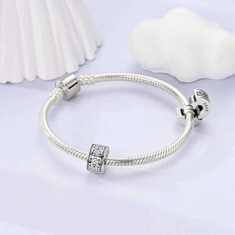 Fit Original Charms Beads 925 Sterling Silver Clip Charms Zircon Silicone Spacer Beads for Bracelet Women DIY Gift Party