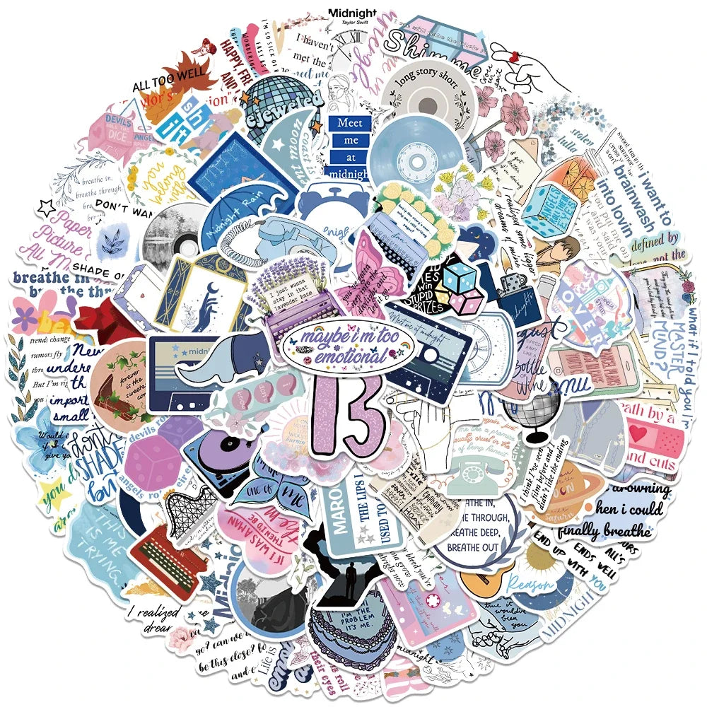 Aesthetic Lyric & Album-Inspired Vinyl Sticker Packs (10 / 30 / 50 pcs)