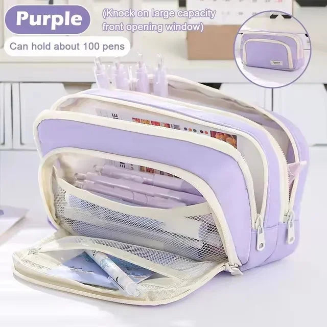 Cute Multi Layer Pencil Case Pouch, Large Capacity Pen Case Bag,Durable Stationery Storage Bag For Students, School&Office