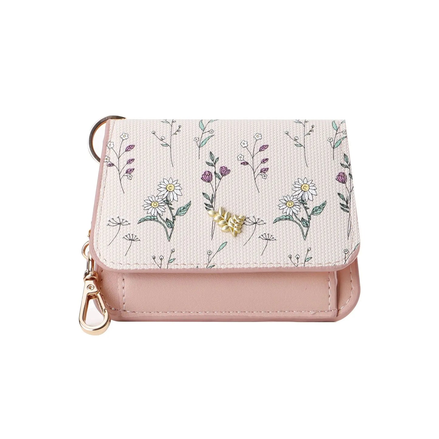 Card Bag Keychain Coin Purses Women's Compact Portable Change Bag Thin Design PU Leather Floral Print Coin Holders for Women