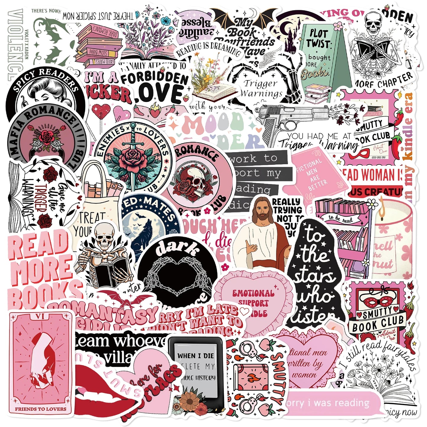 50pcs Smut Reading Books Graffiti Decorative Stickers Laptop Water Bottle Luggage Helmet Motorcycle Stickers