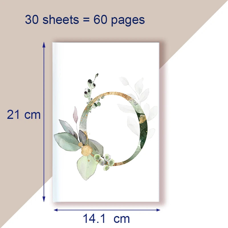 A5 Notebook Note Book Monogram Name Initial Alphabet Letter Majuscule Letters Flower Decor Personality Art Design Personal Diary
