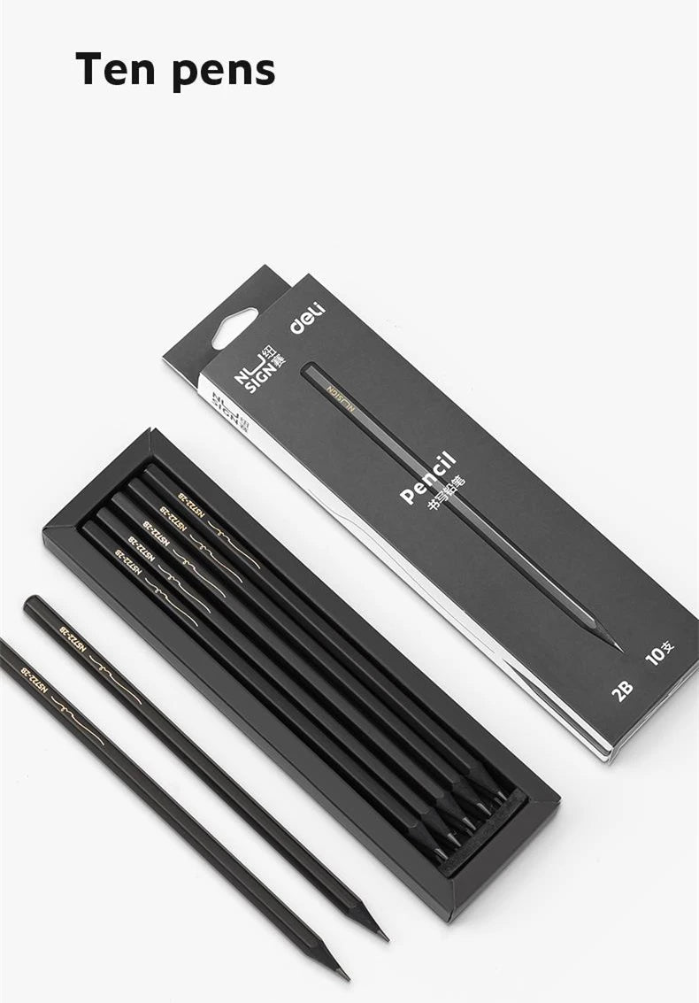Black Wood Graphite Pencil Set HB 2B Black Lead Office Writing Pencil 10pcs Pack Gift Stationery