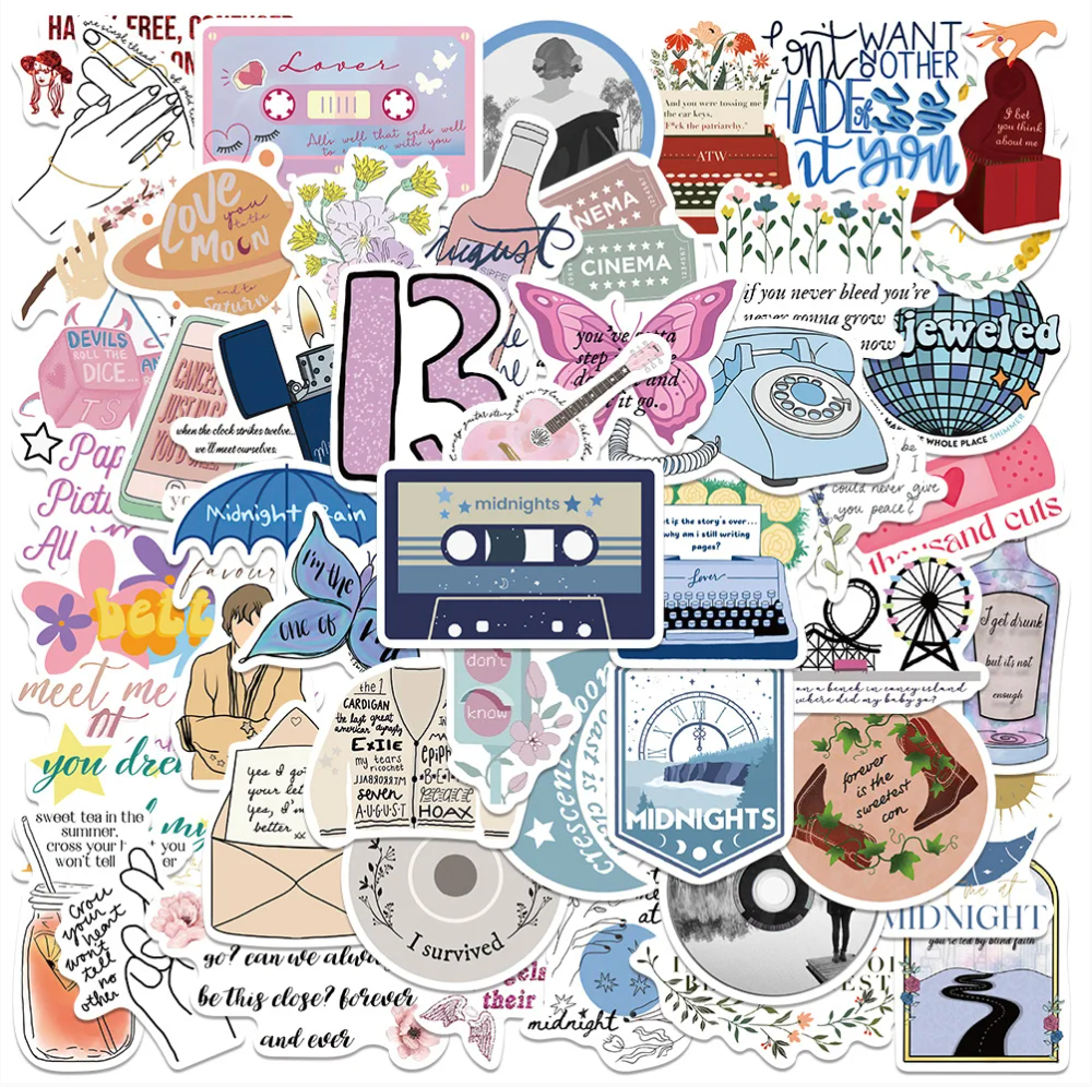 Swift-Inspired Sticker Pack (50 pcs) – Waterproof Cute Decals for Laptop, Phone & Journals