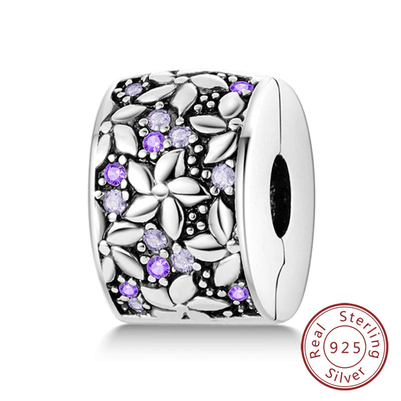 Fit Original Charms Beads 925 Sterling Silver Clip Charms Zircon Silicone Spacer Beads for Bracelet Women DIY Gift Party