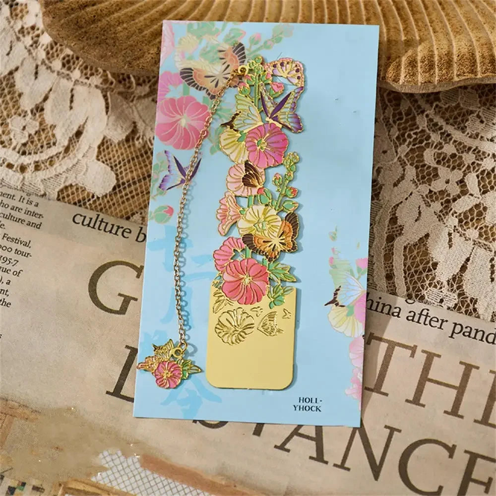 Aesthetic Stationery Metal Bookmark Hollow Flower Painting Bookmarks Student Reading Book Clip Book Accessories Teacher Gift