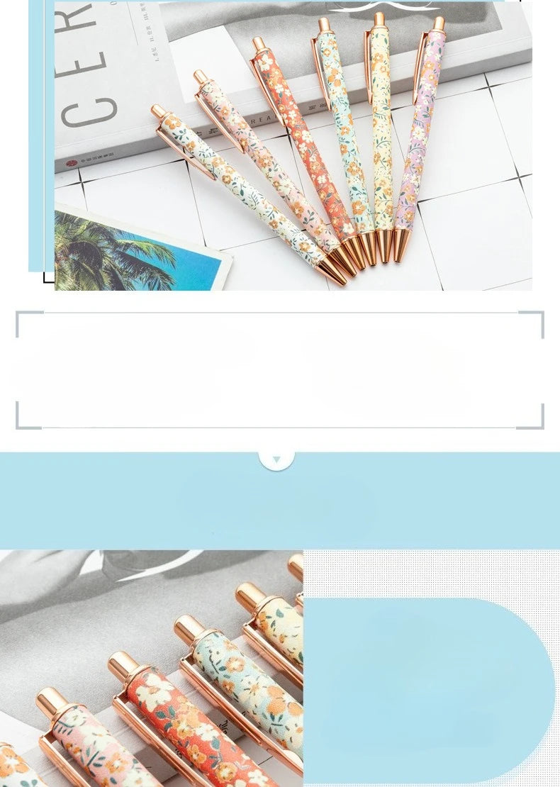 12pcs Floral Art Ballpoint Pens, 1.0mm Fashionable Retractable Ballpoint Pen Black Ballpoint Personalized Pens
