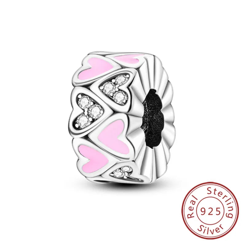 Fit Original Charms Beads 925 Sterling Silver Clip Charms Zircon Silicone Spacer Beads for Bracelet Women DIY Gift Party