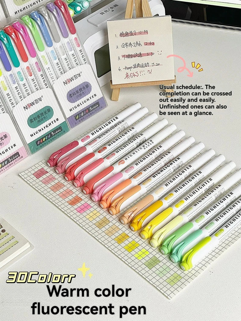 5/15PC Fluorescent Pen Set Student Marking Stroke Key Marking Pen High Beauty Color Handbook Pen Batch