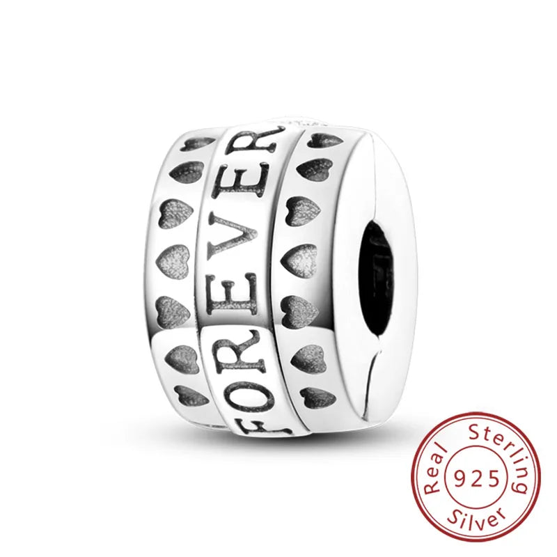 Fit Original Charms Beads 925 Sterling Silver Clip Charms Zircon Silicone Spacer Beads for Bracelet Women DIY Gift Party
