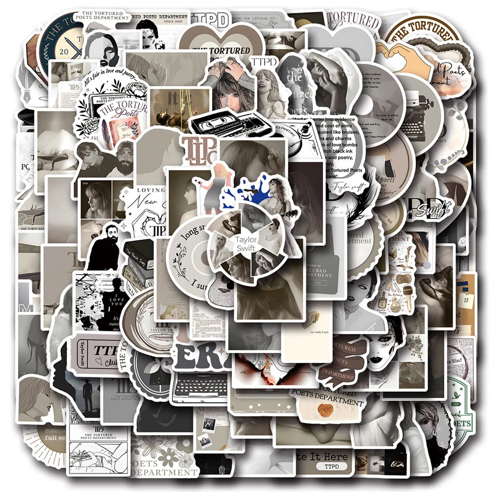Tortured Poets Inspired Aesthetic Sticker Packs – Waterproof Vinyl Stickers (10–110 pcs)