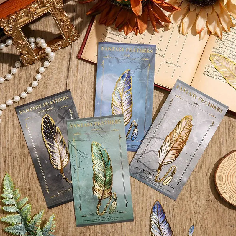 Vintage Feather Metal Bookmark – Etched Brass with Chain Pendant - élise & madelyn