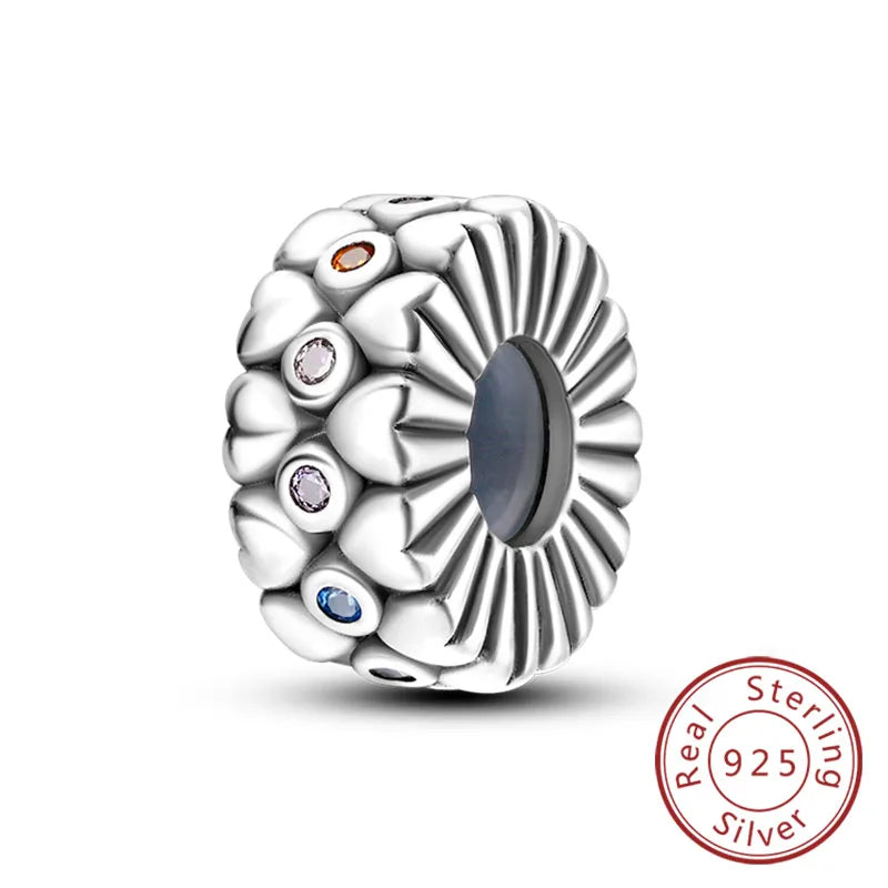 Fit Original Charms Beads 925 Sterling Silver Clip Charms Zircon Silicone Spacer Beads for Bracelet Women DIY Gift Party