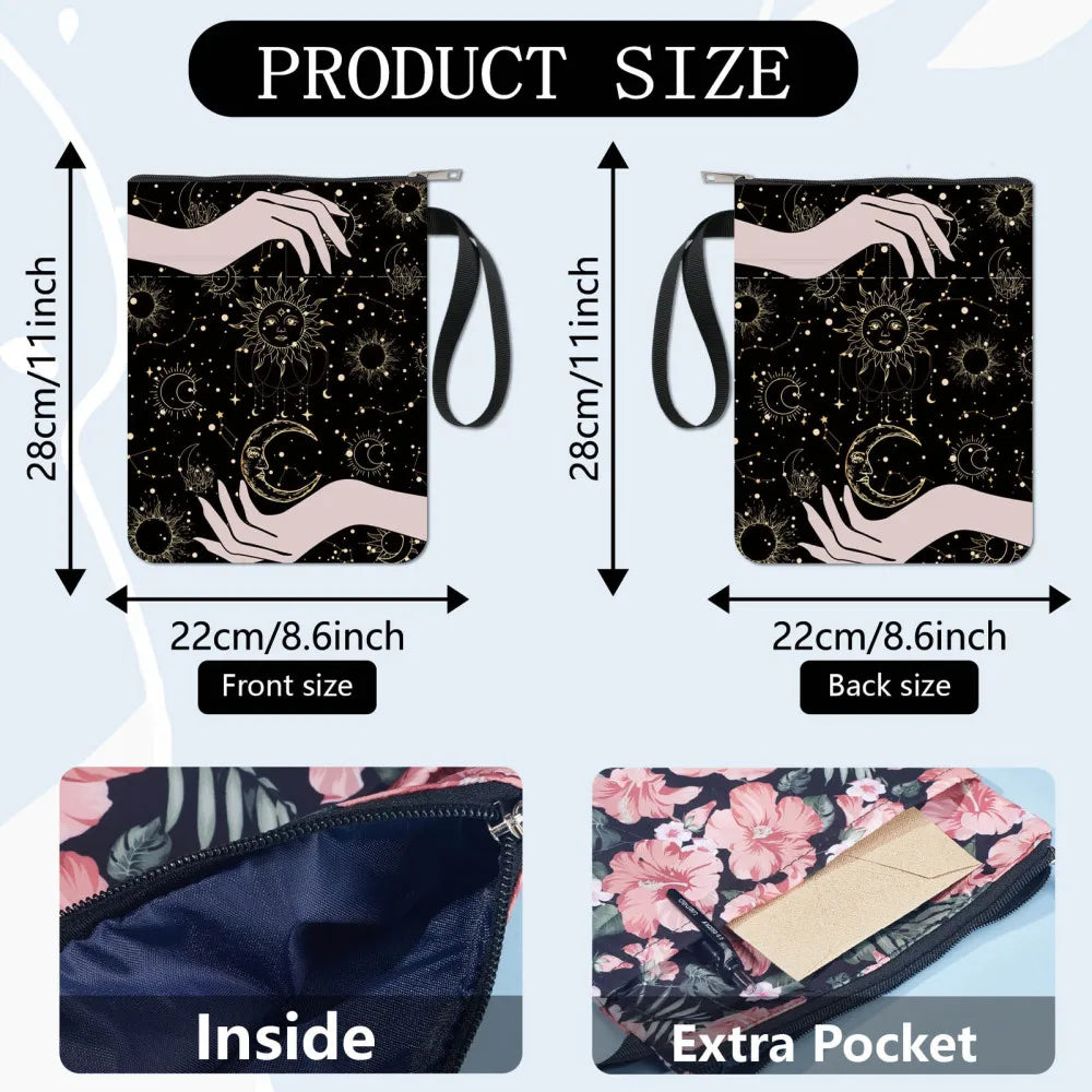 1pc Black Book Sleeves Flower Leaf Book Covers Book Protector for Paperbacks Washable Fabric Cloth Book Cover with Zipper