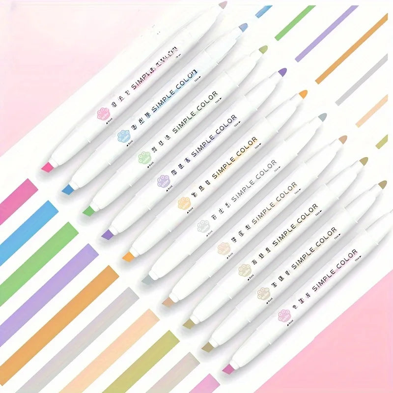 5 Colors Double Headed Highlighter Pen Set Fluorescent Drawing Markers Highlighters Pens Art Japanese Cute Pastel Stationery