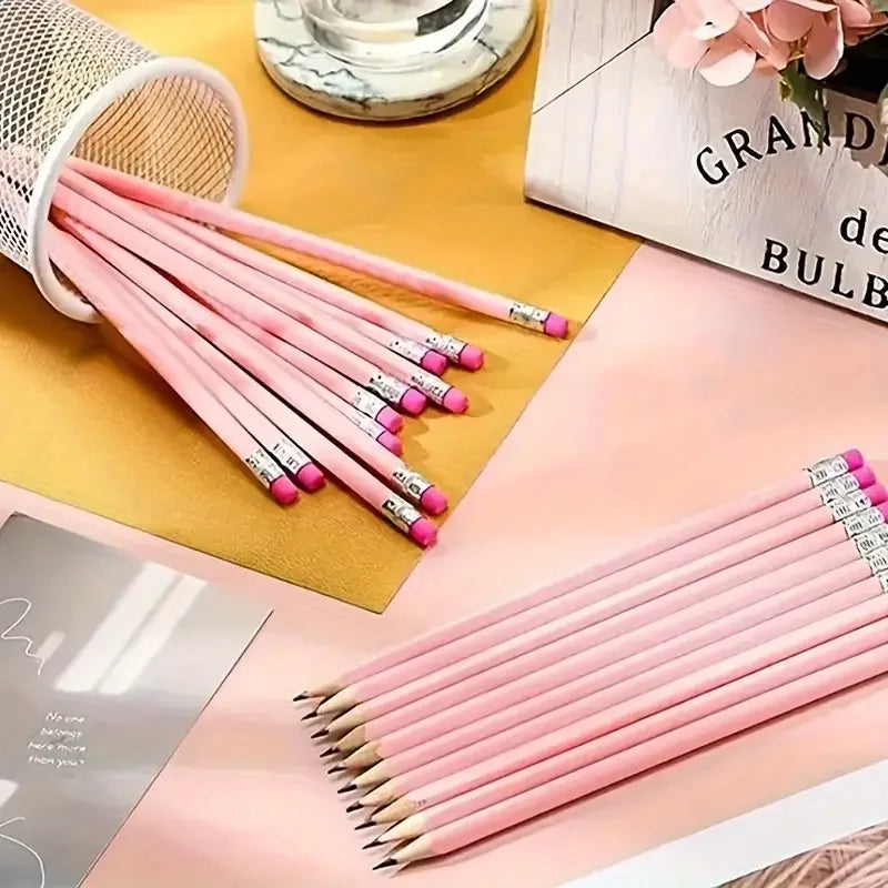 10/20/30pcs Wooden Pink Wedding Pencil with Eraser, Hb Pencil for School, Art, Office, Drawing, Sketching, Learning