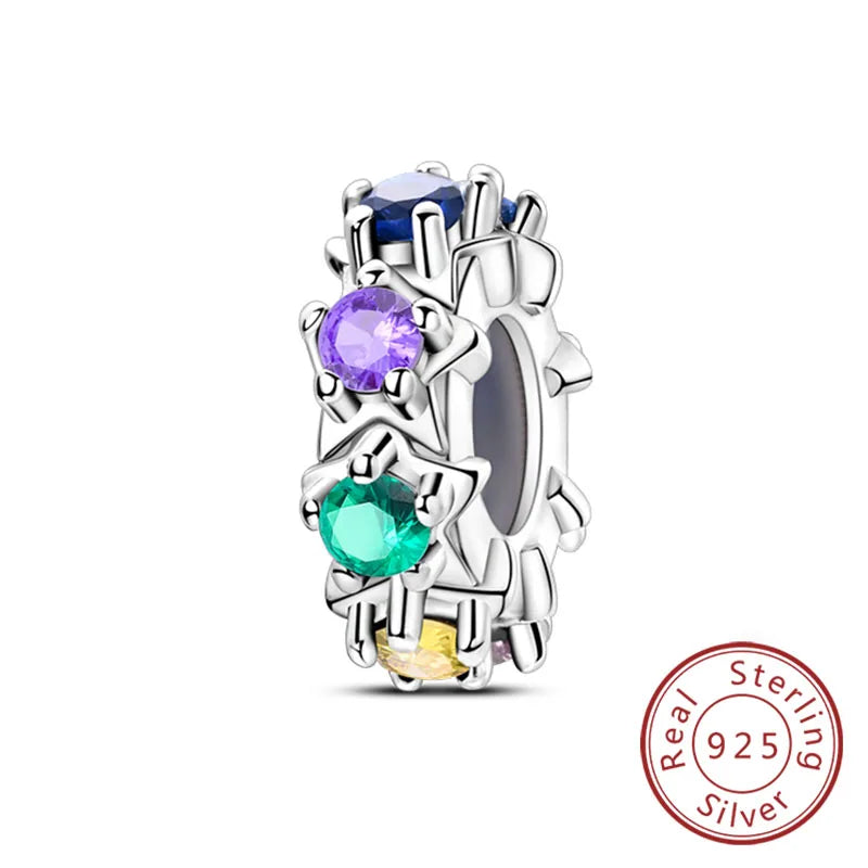 Fit Original Charms Beads 925 Sterling Silver Clip Charms Zircon Silicone Spacer Beads for Bracelet Women DIY Gift Party