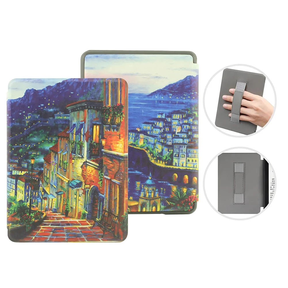 For Kindle Paperwhite 12th Generation Case 2024 Signature Edition 7 inch Leather Case with Hand Strap SA568B Auto Sleep Cover