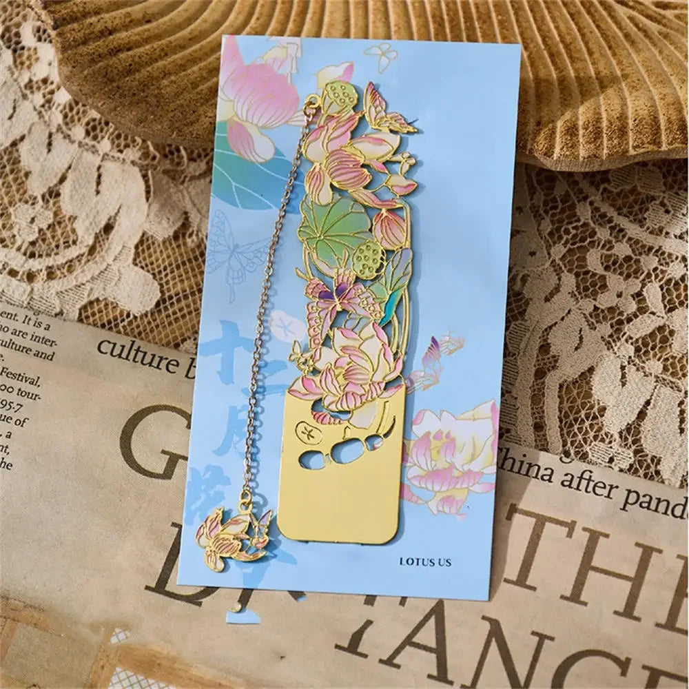 Aesthetic Stationery Metal Bookmark Hollow Flower Painting Bookmarks Student Reading Book Clip Book Accessories Teacher Gift