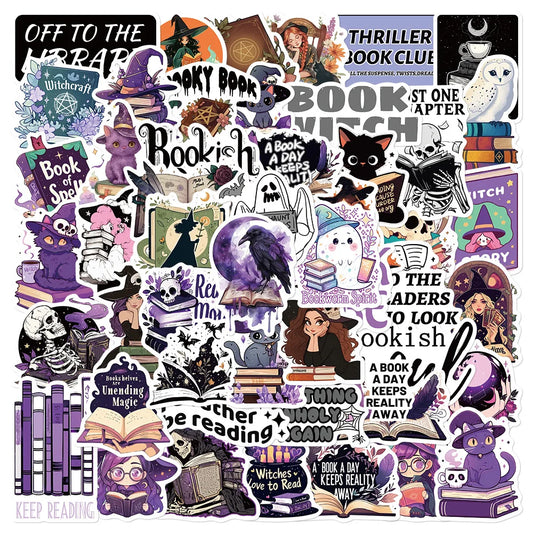 50Pcs Purple Gothic Witch Bookish Stickers Smutty Dark Romance Readers Adult Spicy Booktok Decals Laptop IPAD Kindle Sticker