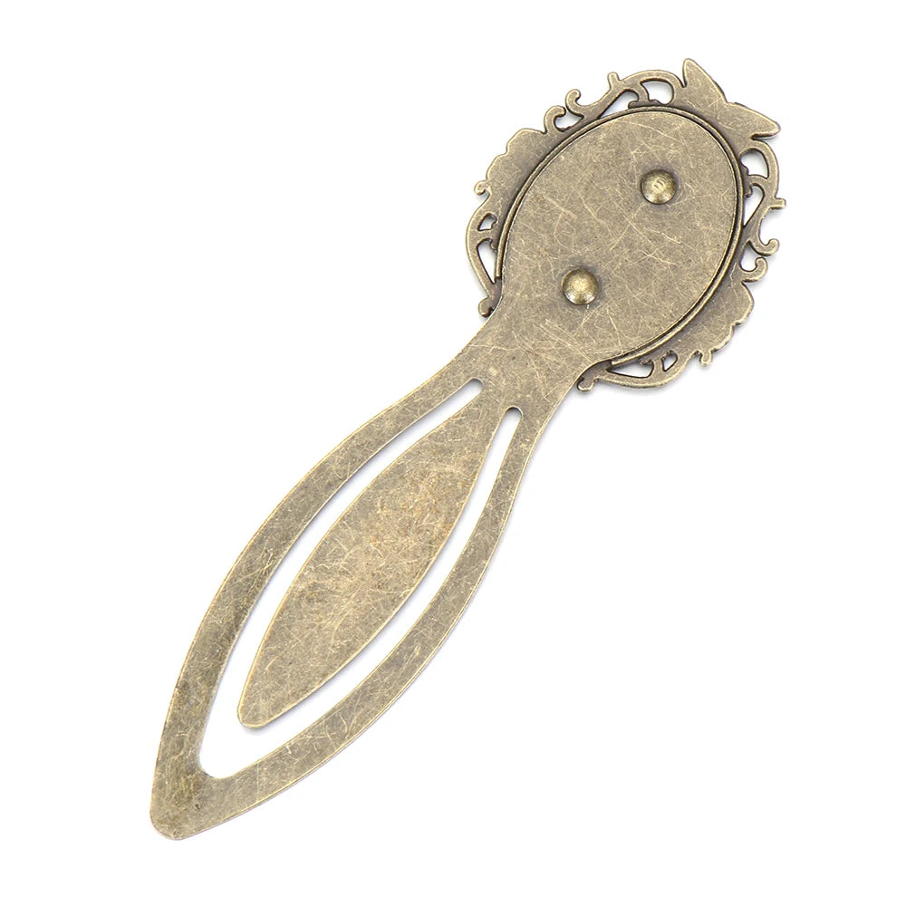 1PC Antique Bronze Oval Style Iron Metal Bookmark Vintage Retro Handmade Bookmark for Cabochon Cameo DIY Bookmark Student Gifts