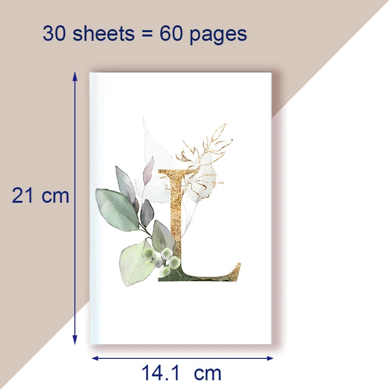 A5 Notebook Note Book Monogram Name Initial Alphabet Letter Majuscule Letters Flower Decor Personality Art Design Personal Diary