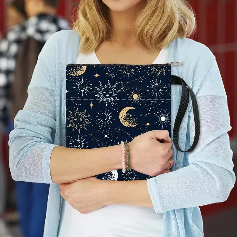 1 pc Sun Moon Star Book Sleeve with Zipper Galaxy Boho Book Protector Pouch for Paperback Black Space Waterproof Fabric