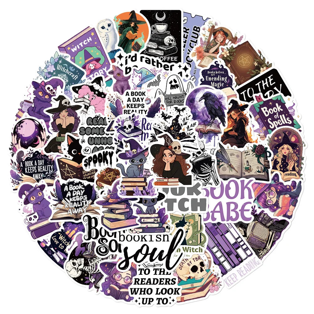 50Pcs Purple Gothic Witch Bookish Stickers Smutty Dark Romance Readers Adult Spicy Booktok Decals Laptop IPAD Kindle Sticker