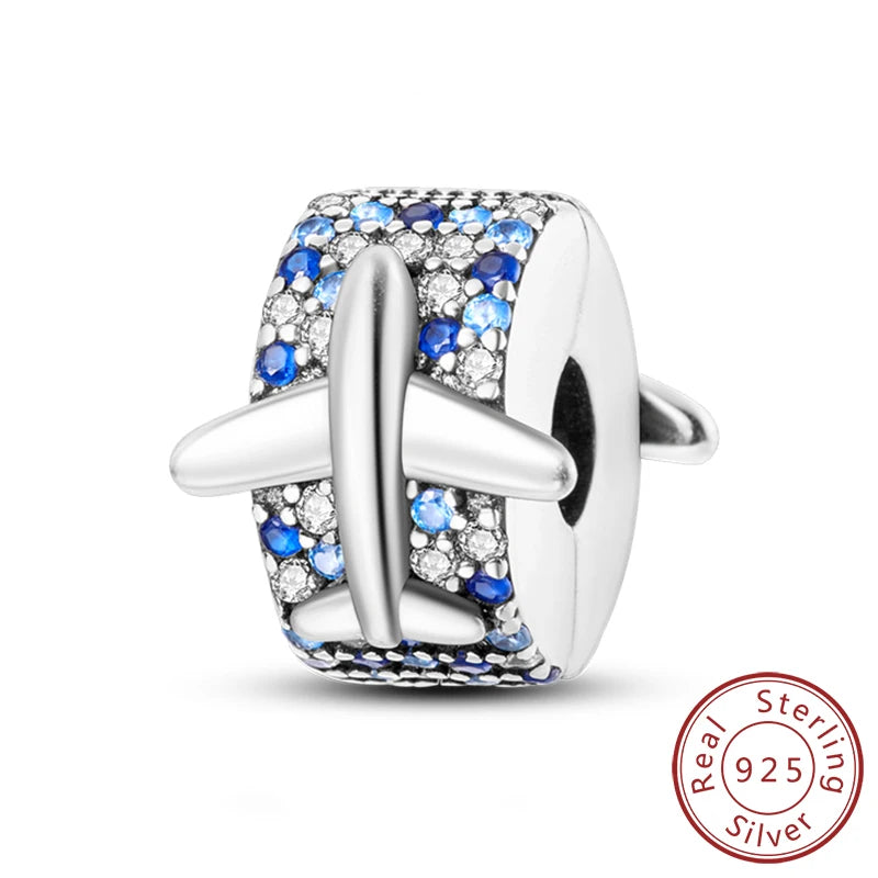 Fit Original Charms Beads 925 Sterling Silver Clip Charms Zircon Silicone Spacer Beads for Bracelet Women DIY Gift Party