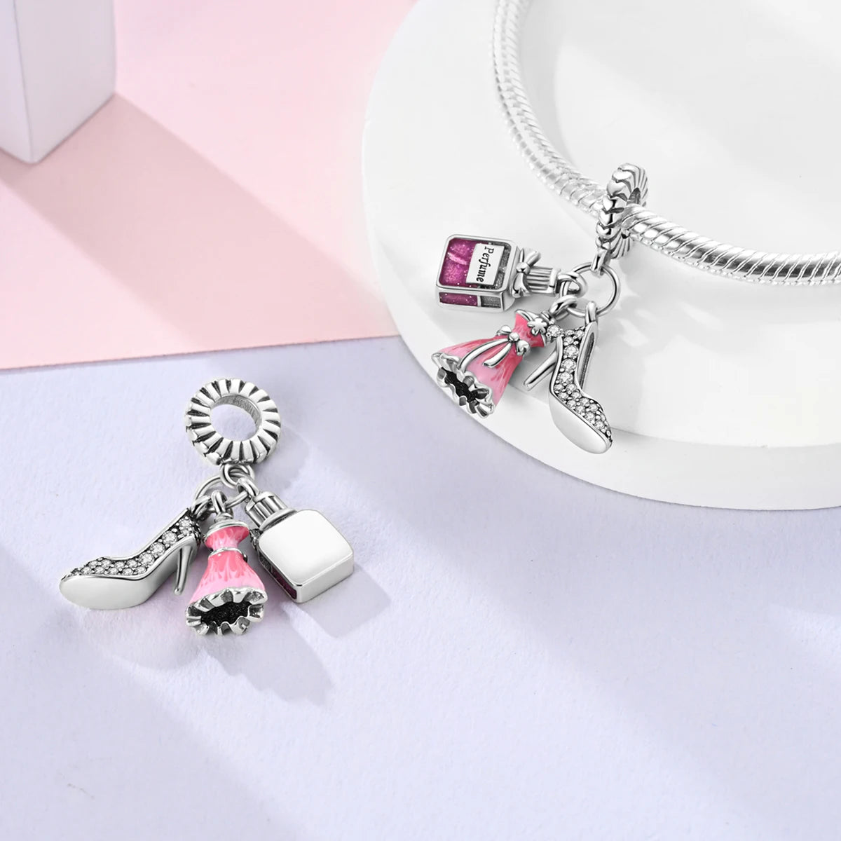 925 Silver Charms Skirt Ballet Shoes Pink Pendants Fit Original Bracelet Beads Diy For Woman Jewelry