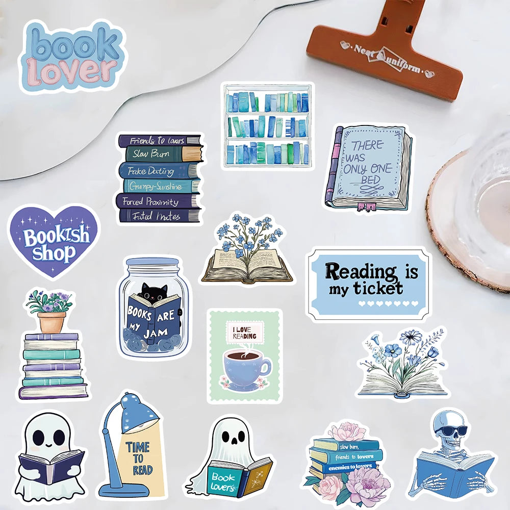 50PCS Blue Bookish Sticker Computer Graffiti DIY Case Desktop Phone Creative Art Picture Community DIY Decoration Stickers ﻿